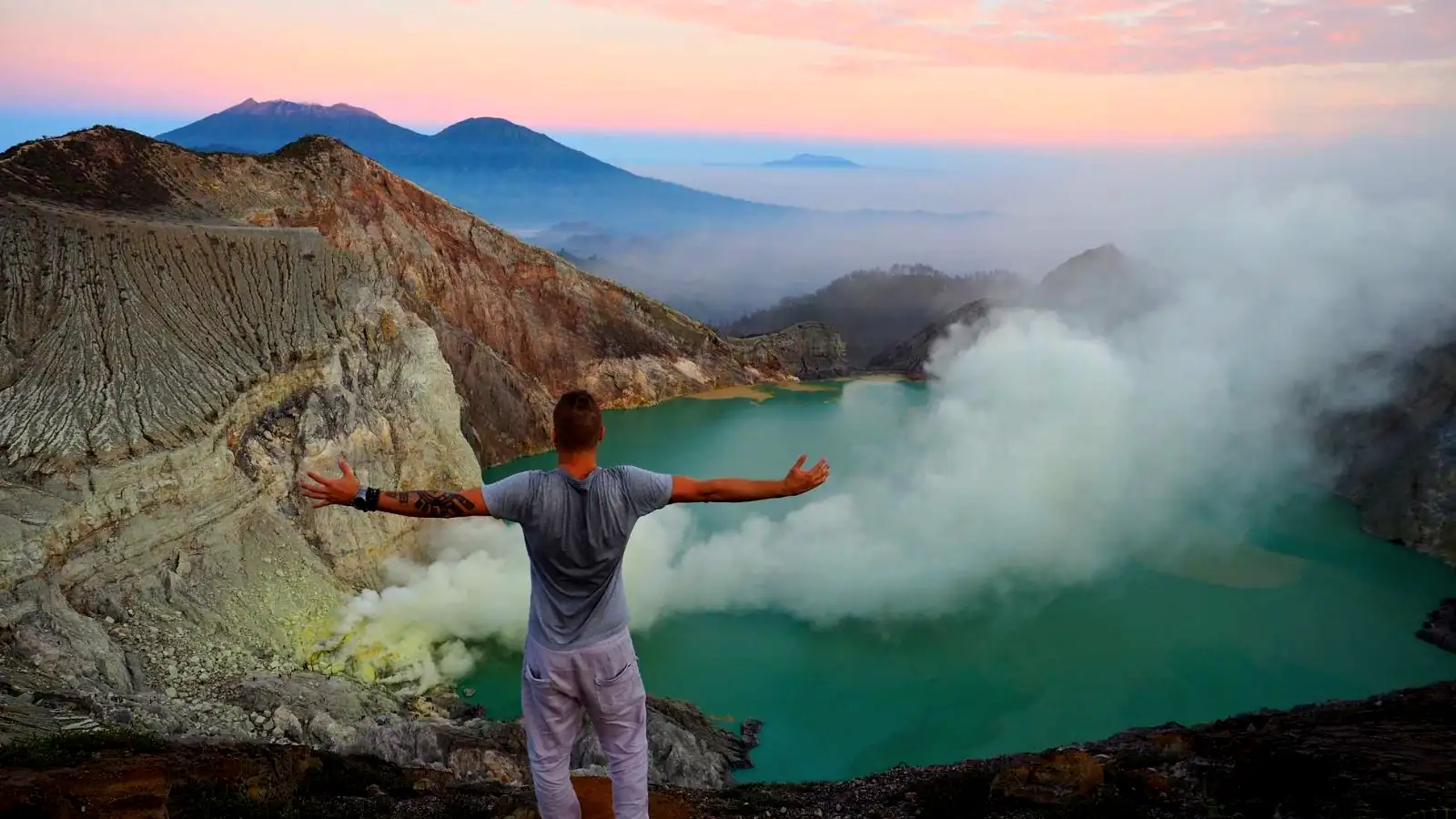 Ijen Crater Sunrise Temperature Conditions Sunrise at Ijen Crater showing orange and teal sky