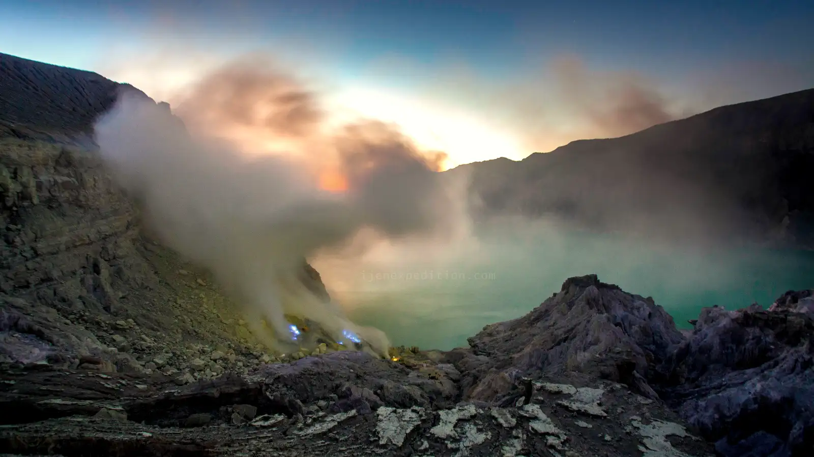 The electric blue fire phenomenon inside the Ijen volcano