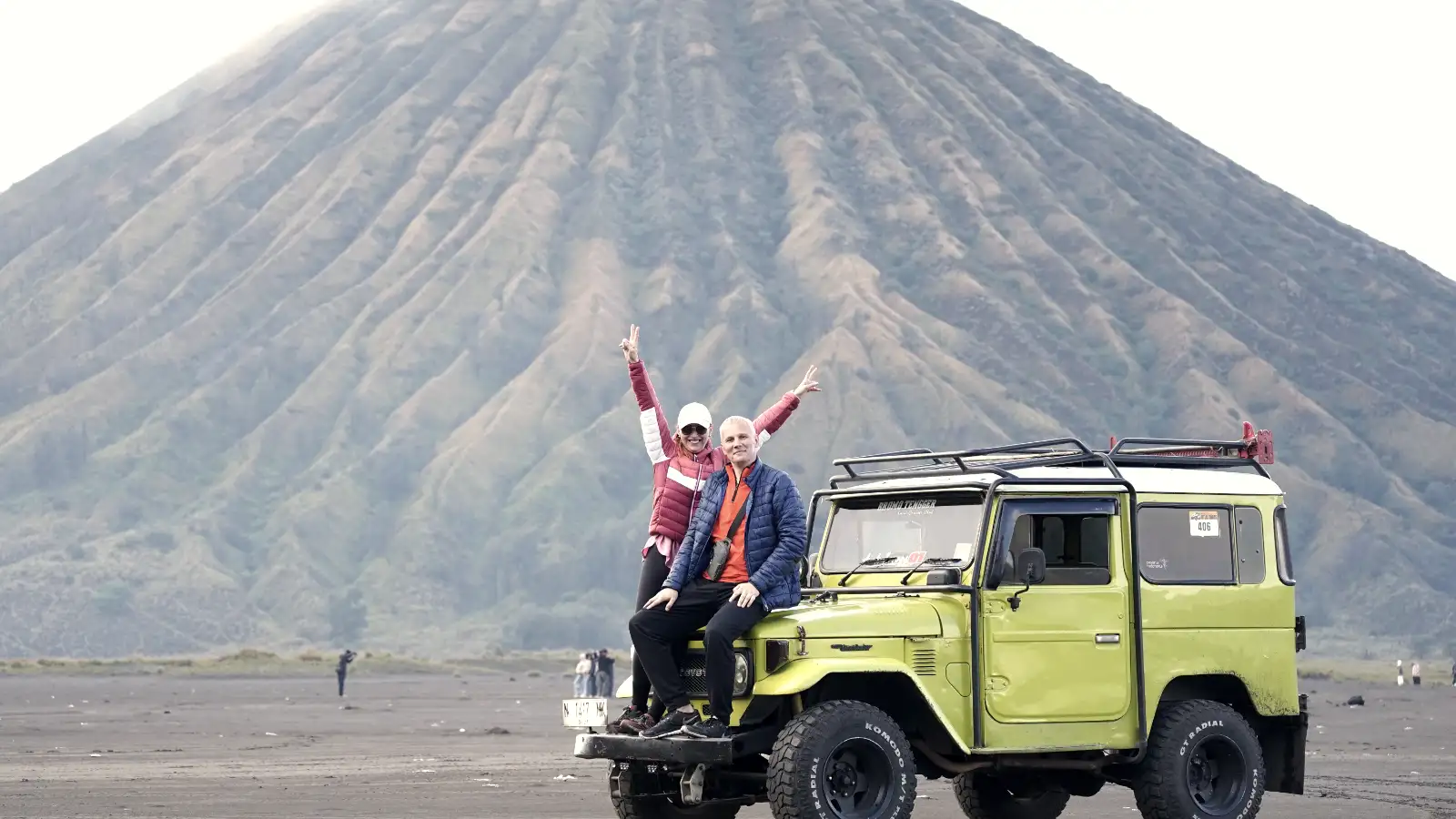 4WD Jeep parked in the Sea of Sand near Mount Bromo