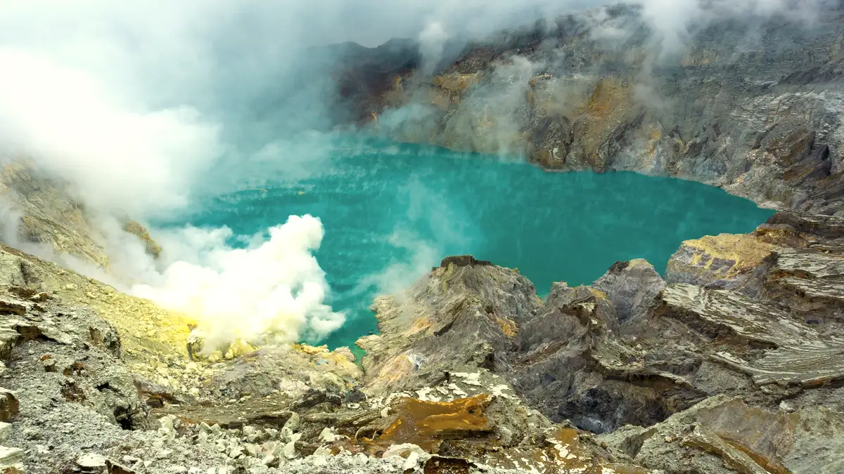 Stunning view of Ijen Volcanic Complex at sunrise