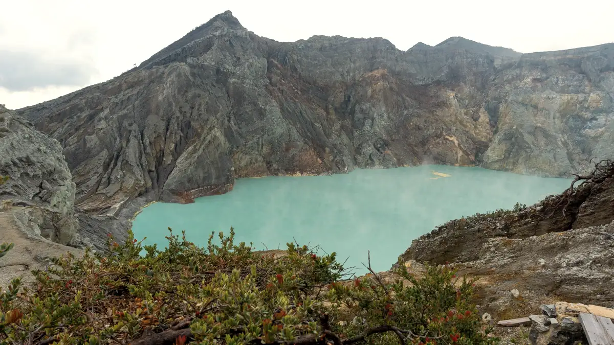 Volcanic Gas Vents at Ijen Gas vents at the bottom of Ijen Crater with sulfur deposits