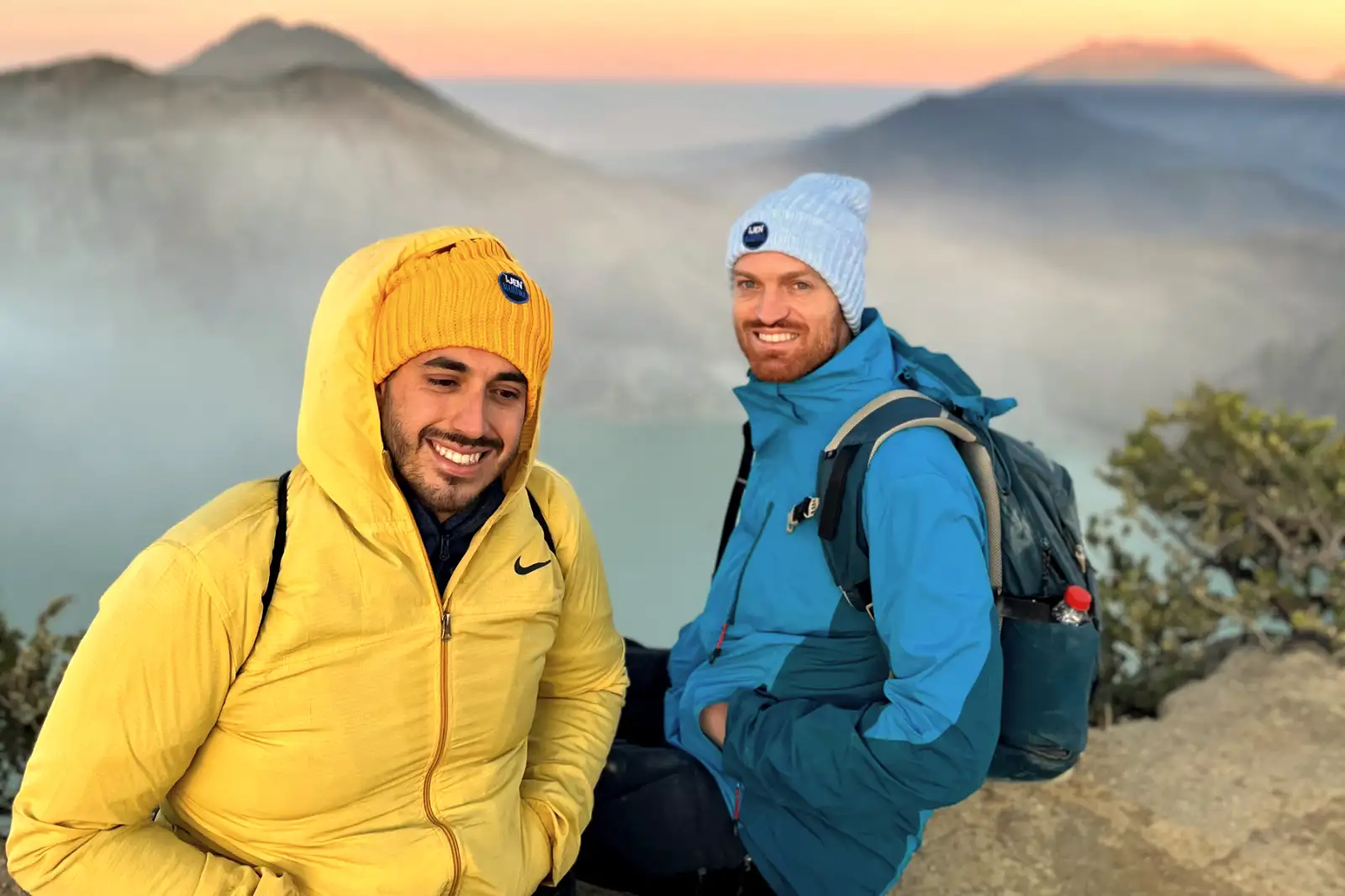 Stunning turquoise acidic lake of Ijen Crater at sunrise